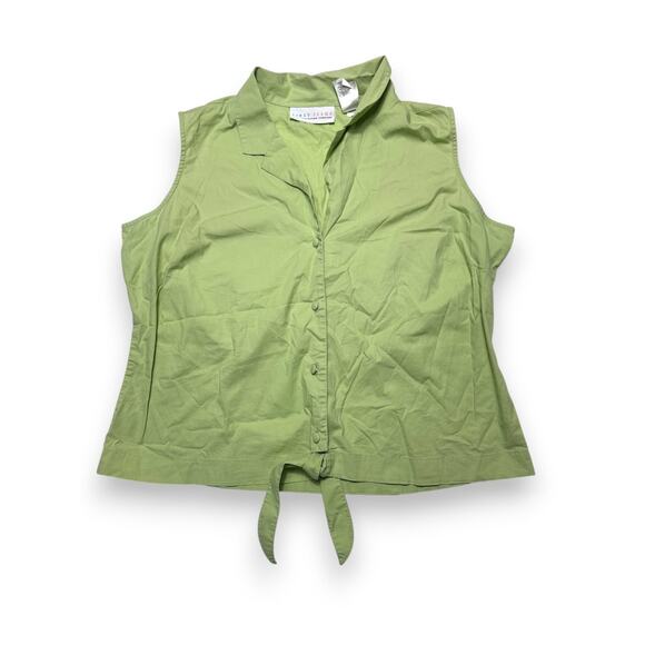 Vintagae First Issue by Liz Claiborne Green Button-Up Tie Front Blouse Size XL - Picture 1 of 9
